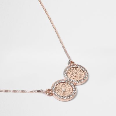 Rose gold tone filigree coin necklace
